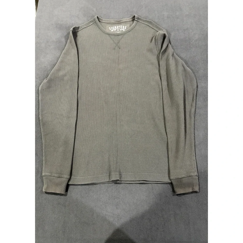 Signature by Levi's Strauss & Co Thermal Shirt Mens Medium Gray Cotton Crew Neck